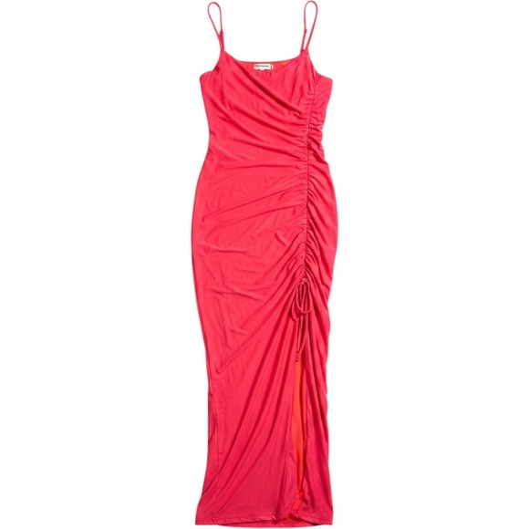 Good American Dresses & Skirts - Good American Ruched Maxi Dress Womens Medium Fiery Coral Slit Bodycon